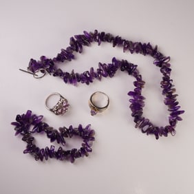 4pc Amethyst and Mother of Pearl Sterling Silver Jewelry