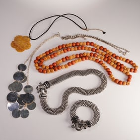 6pc Stainless Steel, Wood, and Mother of Pearl Jewelry