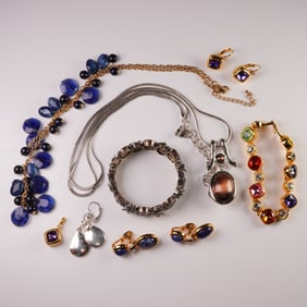 8pc Gold and Silver Tone Multicolor and Blue Stone Jewelry