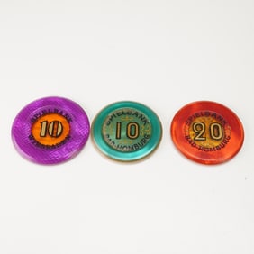 3pc German Spielbank Casino Gaming Chips, Wiesbaden and Bad Homburg