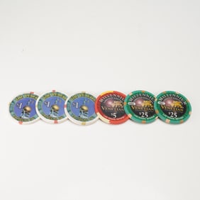 6pc Paulson 1, 5, & 25 Dollar Casino Chips