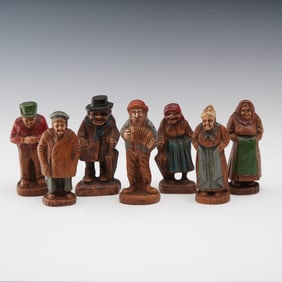 7pc Syroco Hand-Carved Folk Art Wooden Figurines