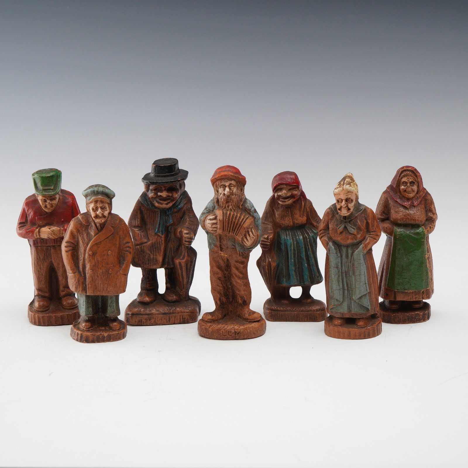 7pc Syroco Hand-Carved Folk Art Wooden Figurines (1 of 7)