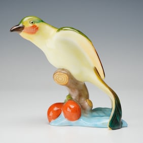 Herend Porcelain Bird Figurine, Hummingbird On Branch