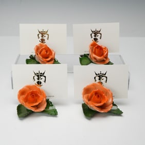 4pc Herend Porcelain Place Card Holders, Rust Rose