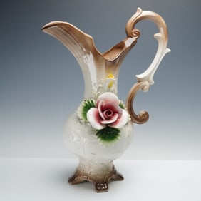 Capodimonte High Relief Floral Porcelain Pitcher