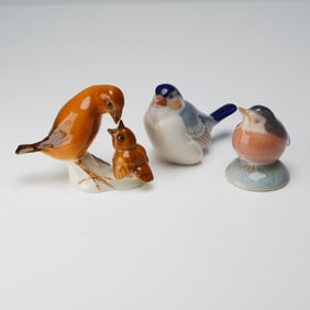 3pc Hutschenreuther and Royal Copenhagen Bird Figurines