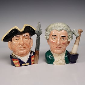 2pc Royal Doulton Large Character Jugs, Apothecary D6567 & Guardsman D6568