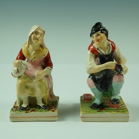 2pc Antique Staffordshire Pottery Figures