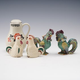 5pc Ceramic Arts Studio Rooster Shakers and Other Ceramic Tableware