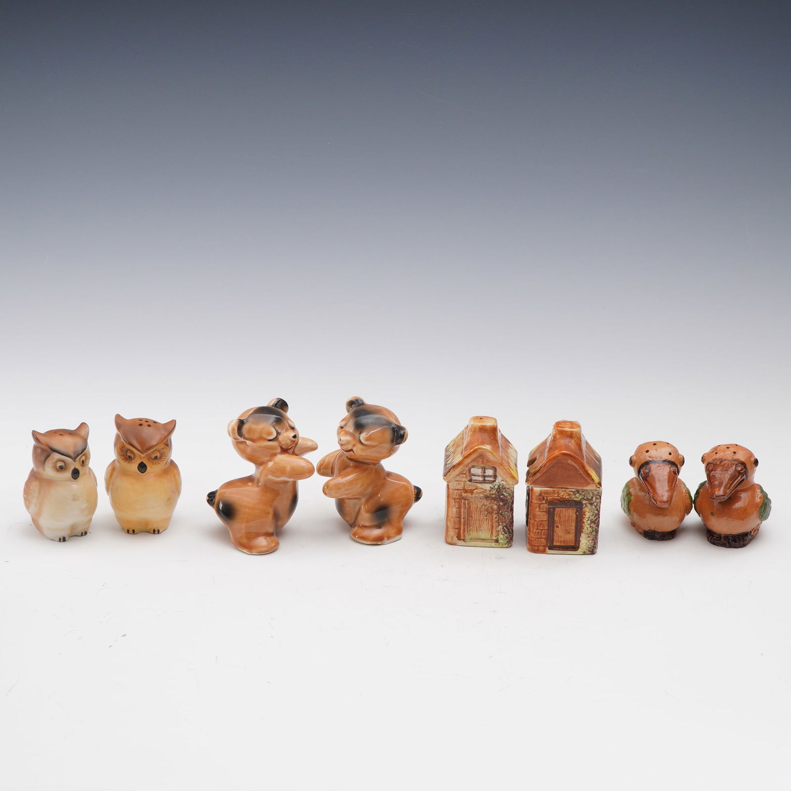 8pc Salt and Pepper Shaker Collection- Owls, Bears, Cottages and Birds (1 of 8)