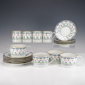 17pc Ceralene A. Raynaud Limoges Cups and Saucers Set, La Fayette