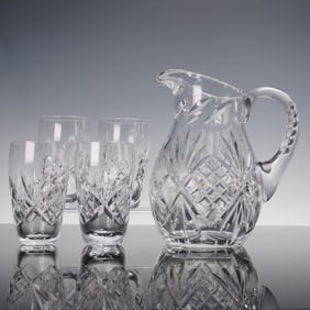 5pc Cut Crystal Pitcher and Tumbler Glasses