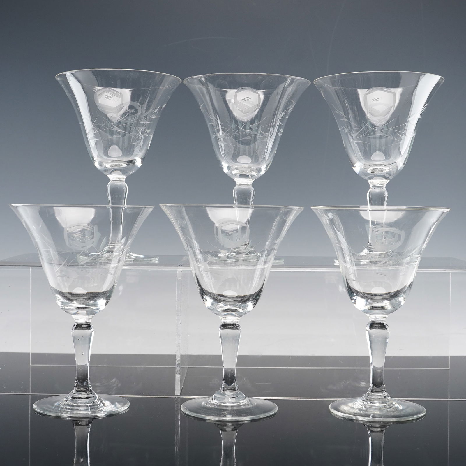 6pc Etched Crystal Floral Motif Wine Glasses (1 of 4)
