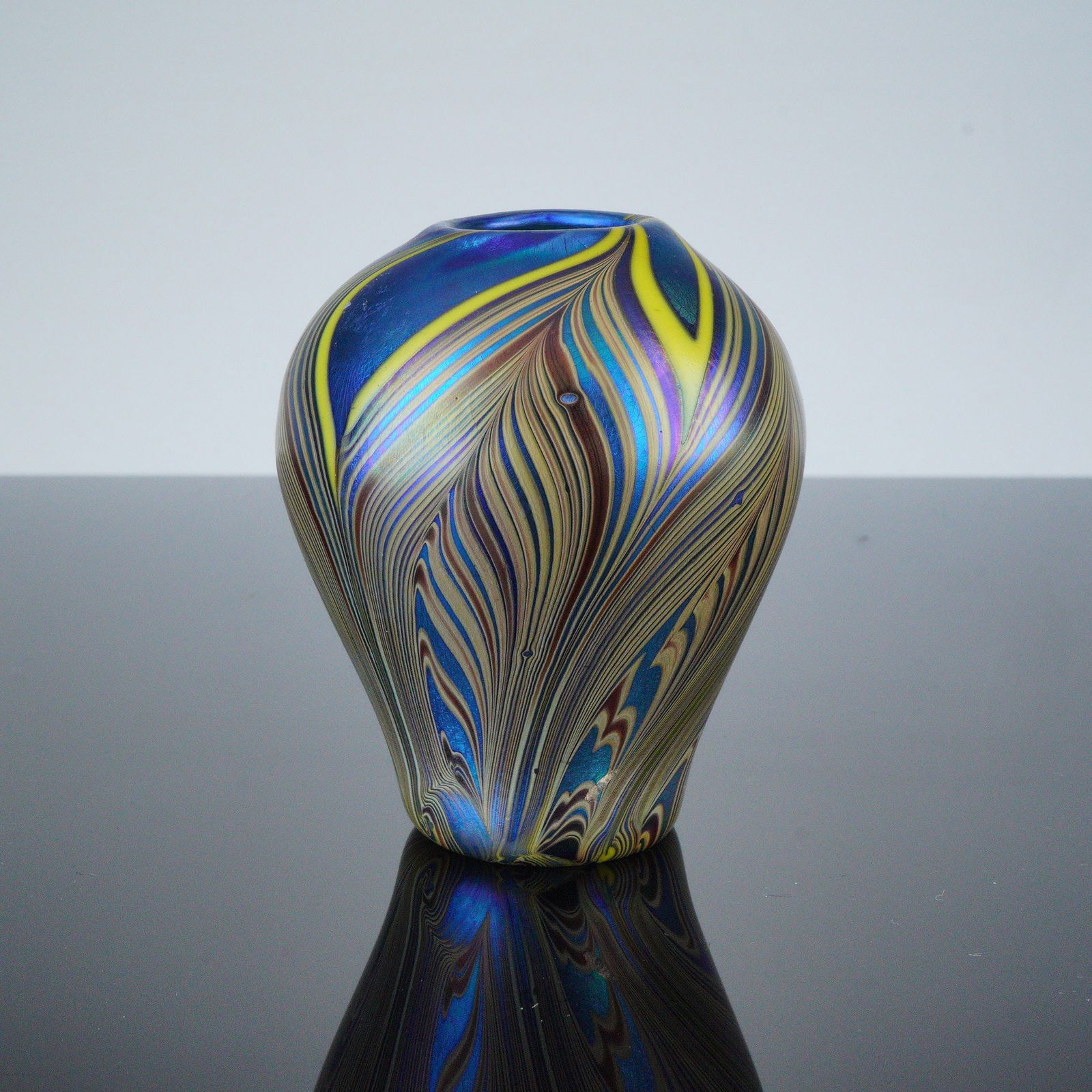 Iridescent Art Glass Miniature Pulled Feather Vase (1 of 4)