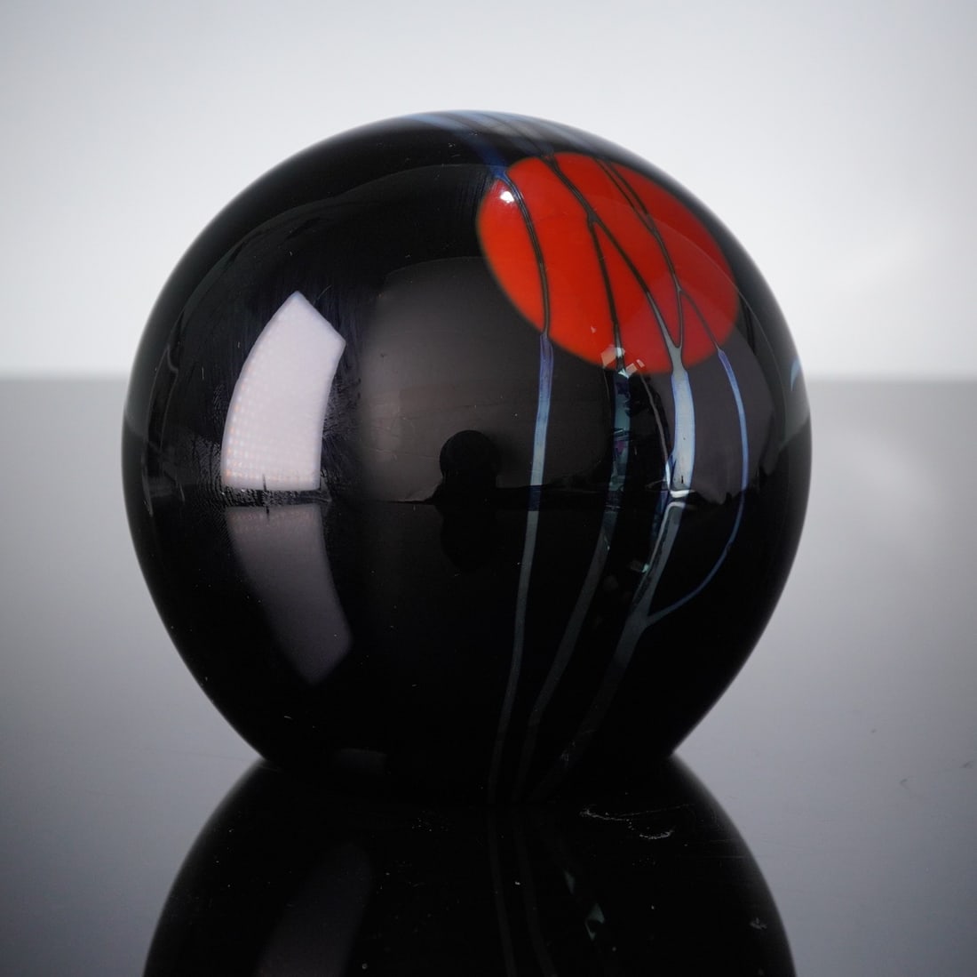 Steven Correia Art Glass Paperweight, Red Sun & Birds (1 of 4)