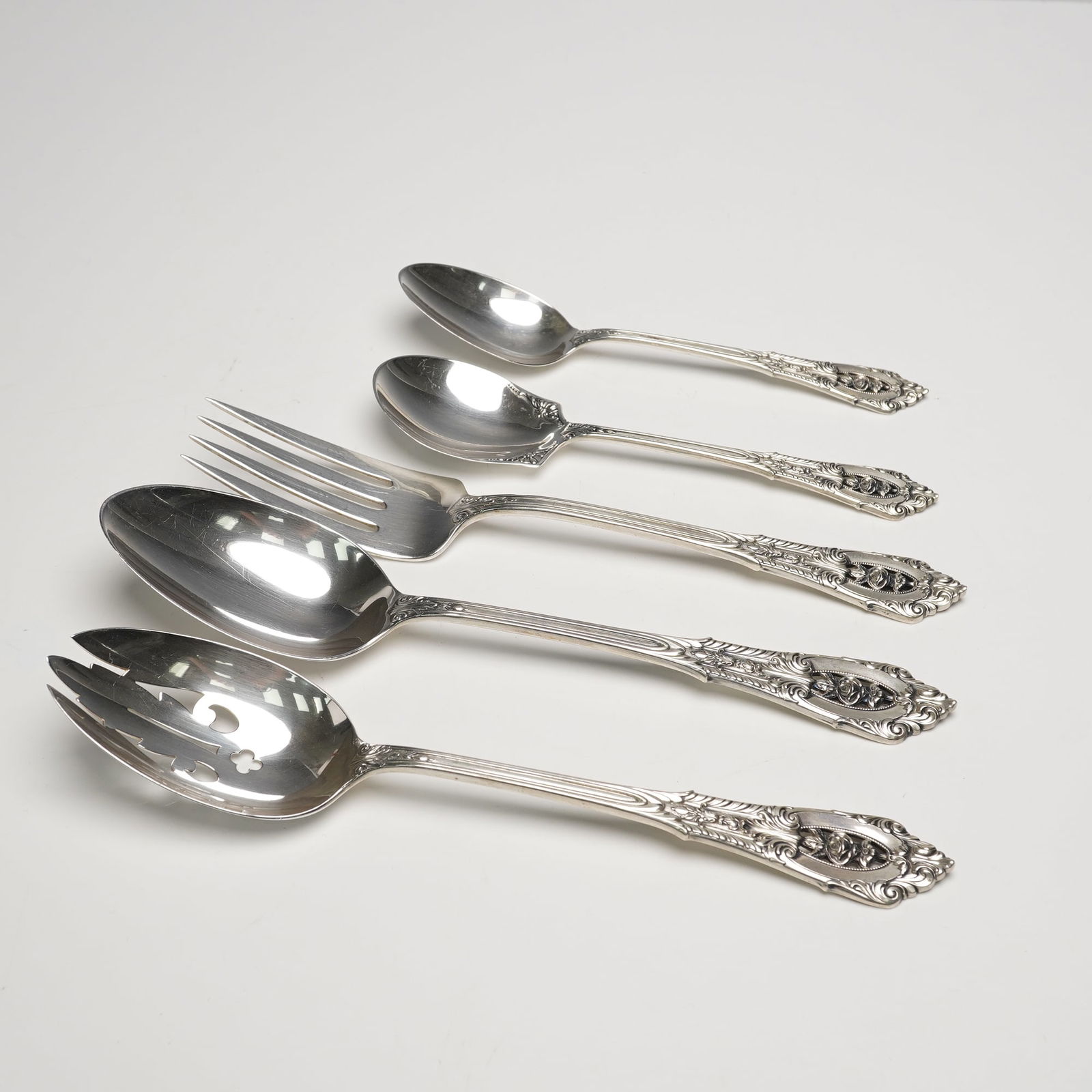 5pc Wallace Sterling Silver Flatware, Rose Point (1 of 4)