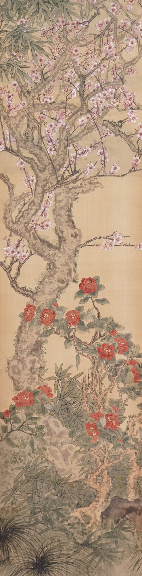 Chinese Ink and Watercolor w/ Gold Accents on Paper Hanging Scroll (1 of 7)