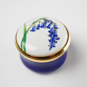 A Bilston and Battersea Enamels Bluebell Enameled Trinket Box