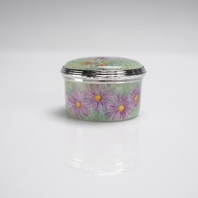 Elliot Hall Enamels Aster & Bumblebee Pill Box, Signed E. Todd