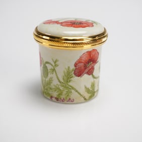 Elliot Hall Enamels Unique Hand-Painted Poppy Enamel Box, Signed by E. Todd