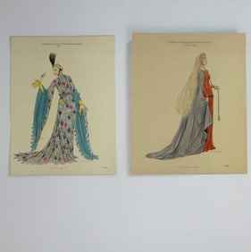 H. & C. Condon, 2pc Costume Design Watercolors & Ink on Paper, Signed