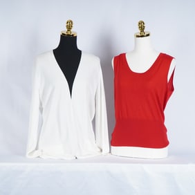 2pc Escada Long White Cardigan with Red Tank Top