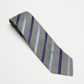 Hermes Blue and Black Plaid Stripe Necktie