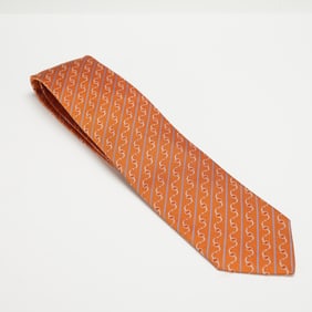 Hermes Orange Diagonal Pattern Necktie