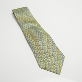 Hermes Paris Yellow and Blue Octopus Motif Silk Tie