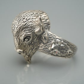 Sterling Silver Textured Buffalo Head Ring