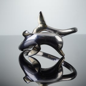 Yaacov Heller Sterling Silver Dolphin Bangle Bracelet, Signed