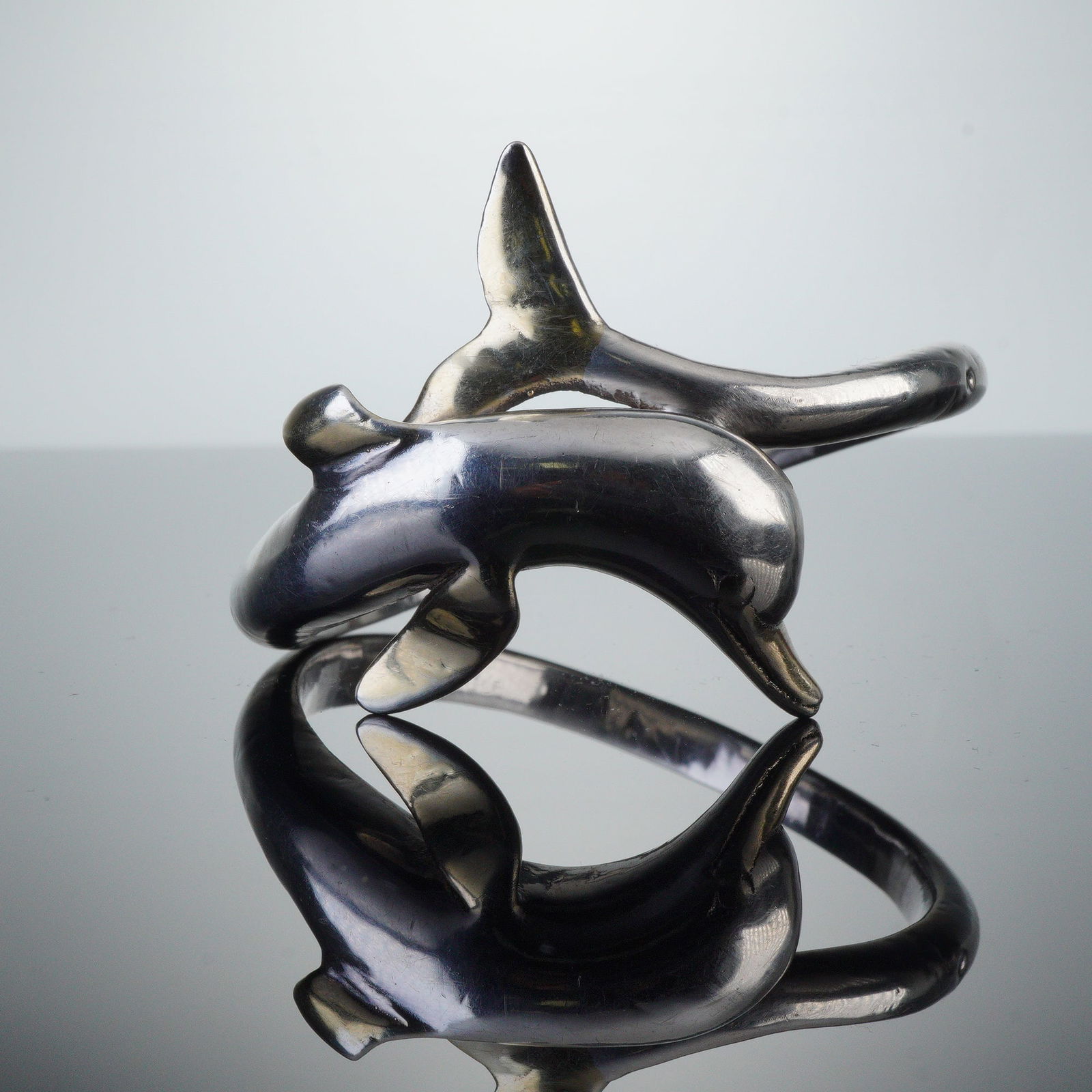 Yaacov Heller Sterling Silver Dolphin Bangle Bracelet, Signed (1 of 4)