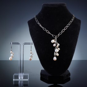 Sterling Silver Chain Link Necklace and Earring Set