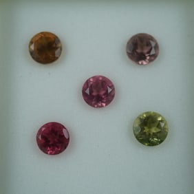 5pc Multi Color Round Cut Tourmaline Gemstones, 2.50 CTW