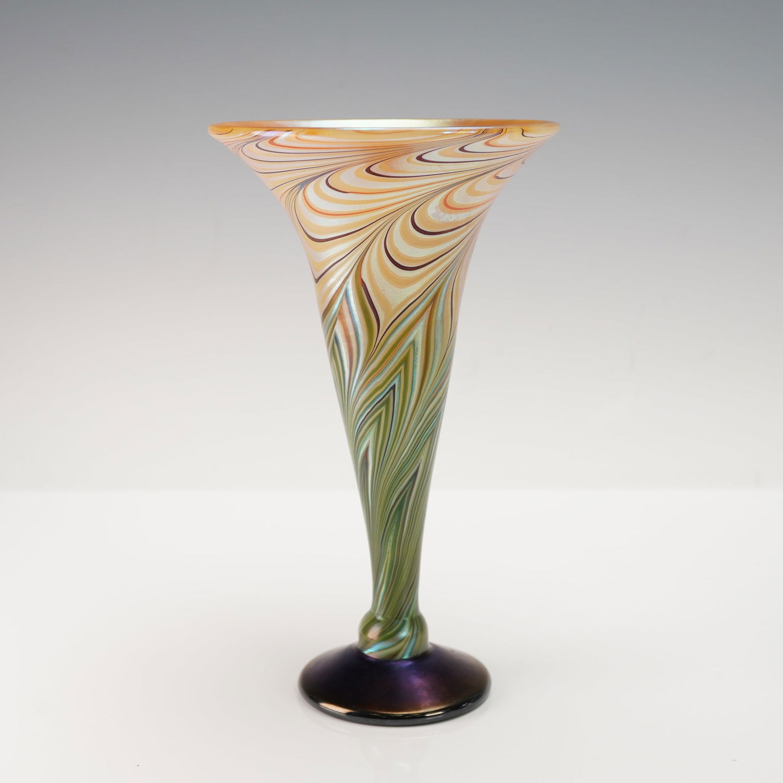 Steven Lundberg Iridescent Pulled Feather Art Glass Vase, Dated 1998 (1 of 5)