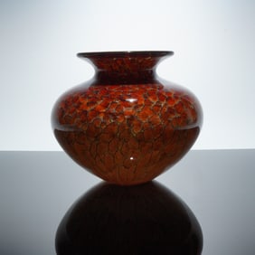 Michael Cohn and Molly Stone Blown Glass Amber Mottled Vase, Signed