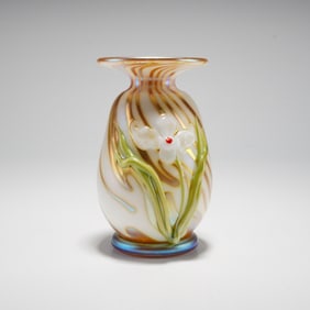 Zephyr Glass Works Raised Floral Vase