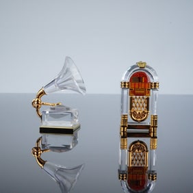 2pc Swarovski Crystal Memories Figurines, Jukebox and Gramophone
