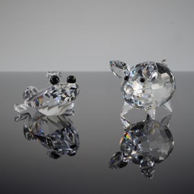 2pc Swarovski Figurines, Crystal Pig and Frog Prince