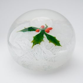 Perthshire Glass Christmas Holly Paperweight