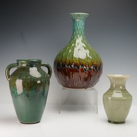 3pc Art Pottery Glazed Vases