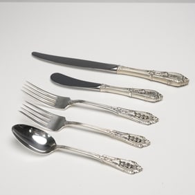 5pc Wallace Sterling Silver Flatware, Rose Point