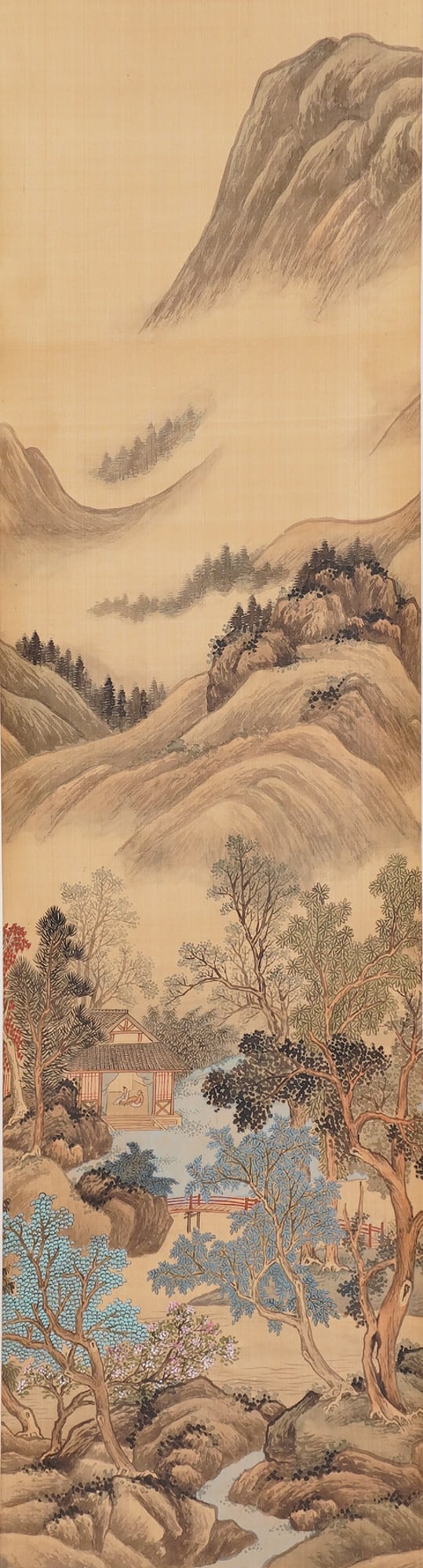 Chinese Ink and Watercolor Landscape on Paper Hanging Scroll (1 of 7)