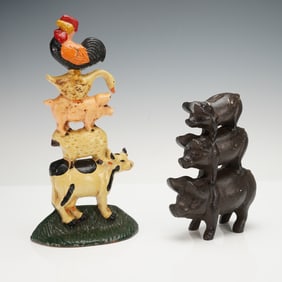 2pc Cast Iron Animal Motif Doorstops