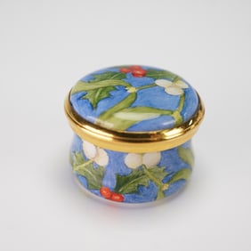 Elliot Hall Enamels Hand-Painted Holly and Berry Ring Box