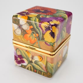 Elliot Hall Enamels Pansies Hinged Box, Ltd Ed., Signed M. Graves