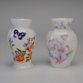 2pc Aynsley Miniature Vases, Little Sweetheart & Cottage Garden