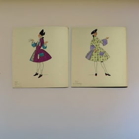 H. & C. Condon, 2pc Costume Design Watercolors & Ink on Paper, Signed
