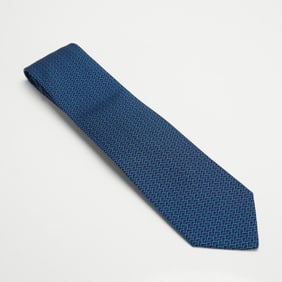 Hermes Blue Geometric Pattern Necktie